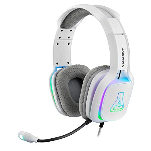 The G-Lab Korp Vanadium Auriculares Gaming - Auriculares estéreo, Ultra Ligero, RGB - Auriculares con Micrófono, Jack de 3.5 mm para PC/PS4/PS5/Xbox One/Nintendo Switch/Mac/Smartphone (Blanco)