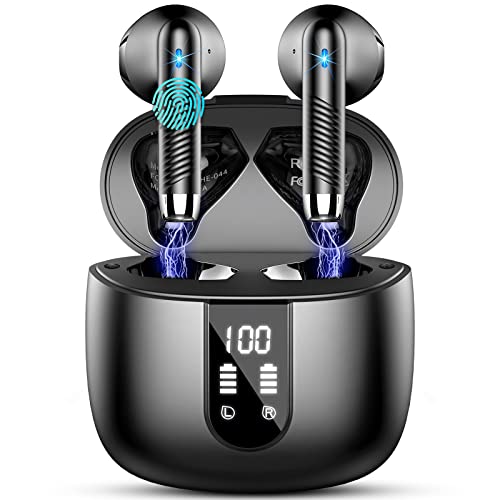 Auriculares Inalámbricos Auriculares Bluetooth 5.3 con 4 ENC Mics, 2023 Cascos Inalambricos Bluetooth Cancelación de Ruido, 56H HiFi Estéreo in Ear Auriculares Deportivos IP7 Impermeable, LED Pantalla