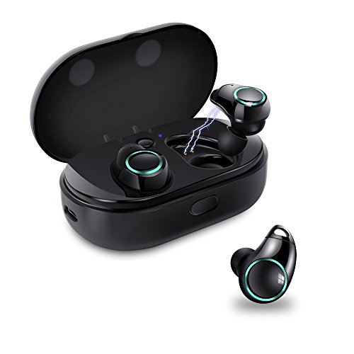 Auriculares de diadema con Bluetooth 4.2, ligeros, IPX5, impermeables, inalámbricos, estéreo con micrófono, para iPhone, Samsung, etc. con caja de carga, de meilun Truly Wireless