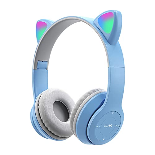 Auriculares Inalámbricos Bluetooth 5.0 para Niñas, Auriculares con Orejas de Gato Plegables sobre la Oreja con Luces de Colores, Unidad de Controlador de 40 mm, para iPhone/iPad/PC/TV