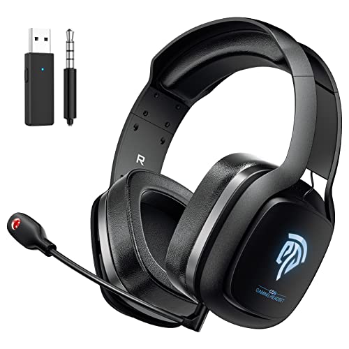 EasySMX Sleipnir C06W Auriculares Gaming Inalámbrico PS4, 2.4G+Bluetooth Cascos Gaming Inalámbrico PC con Micrófono, Sonido Estéreo, RGB Luz para PC, PS4, PS5, Mac, Tabletas, Móviles, Switch, TV