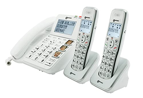 Geemarc Telecom AMPLIDECT Combi 295-2 - Pack de teléfonos fijos con Cable y Dos teléfonos inalámbricos, Color Blanco