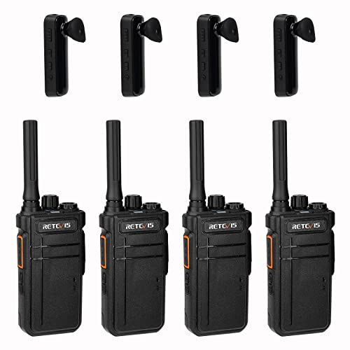 Retevis RB637 Walkie Talkies Bluetooth Recargable, PMR446 Radio Profesional de Dos Vías con Auriculares Inalámbricos, 2000 mAh, VOX, Radios de Dos Vías de Clonación Iinalámbrica (Negro, 4 Piezas)