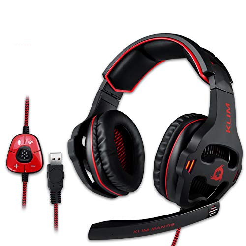 KLIM Mantis - Cascos Gaming con micrófono - Nuevo 2023 - Auriculares USB para PC, PS4, PS5, Nintendo Switch, Mac + Sonido Envolvente 7.1 con cancelación de Ruido pasiva + Cascos PS5