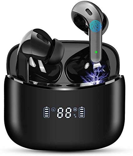 Auriculares Inalámbricos Auriculares Bluetooth 5.1 Pantalla LED Auriculares Deportivos Reproducci 40 Horas,Carga Rápida USB-C Micrófono Incorporado Estéreo deTáctil IPX7 para Deporte/Viajes(Negro)