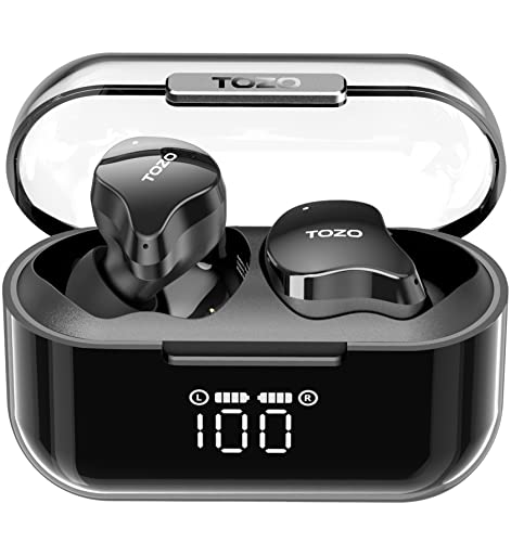 TOZO Auriculares Inalámbricos, Crystal Buds Auriculares Inalambricos Bluetooth 5.3, Cascos Inalambricos Bluetooth Cancelación Ruido Activo Adaptativo, Pantalla Digital y Estuche Transparente, Negro