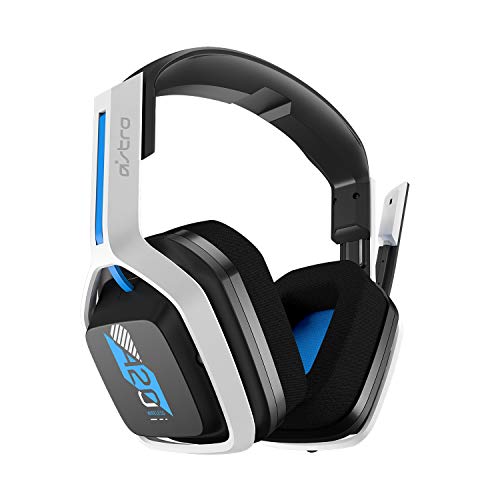 ASTRO Gaming A20 Auriculares inalámbricos Gen 2, ligeros y resistentes, Micrófono volteable para silenciar, Batería hasta 15h, Alcance inalámbrico de 15m, PlayStation 5, PS4, PC, Mac - Blanco/Azul