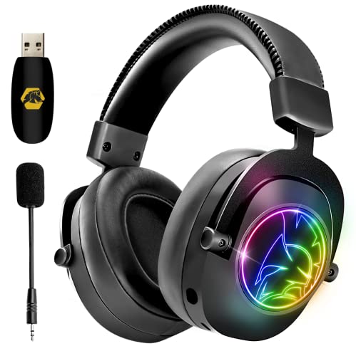 EMPIRE GAMING - WarCry P-W2 Cascos Auriculares para Juegos WiFi inalámbrico con Micrófono Desmontable 2.4GHz RGB -PS5/PS4/PC/Mac/Switch-Sonido Estéreo Envolvente-Cancelación de Ruido-Jack 3.5 mm