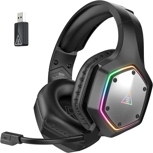 EKSA Auriculares Gaming inalámbricos 2.4GHz, Sonido Envolvente 7.1 Auriculares Gamer PS4 PS5, Auriculares con micrófono cancelación de Ruido ENC y Luces RGB, 36 Hrs de autonomía, Auriculares para