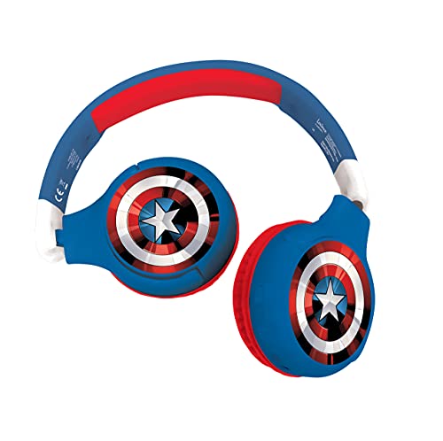 LEXIBOOK Avengers Marvel Auriculares Bluetooth 2 en 1-Estéreo inalámbrico, Seguro, Plegable, Ajustable, Rojo/Azul, Color (HPBT010AV)