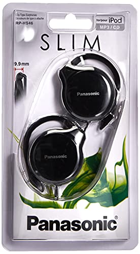 Panasonic RP-HS46E-K Slim Auriculares Tipo Clip con Cable, Compactos Plegables, Diseño Ultradelgado, Clavija 3,5 mm, 32 Ohmio, Negro