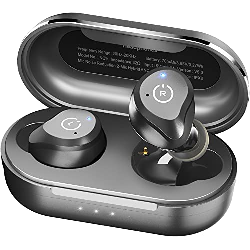 TOZO Auriculares Inalámbricos, NC9 Cascos Inalambricos Bluetooth con Cancelación de Ruido Activa de Varios Modos, Auriculares Inalambricos Bluetooth 5.3 con Modo Transparente, 2023 Versión Negro Mate