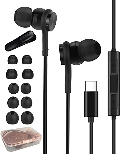 Hoyromany Auriculares USB C para Samsung Galaxy S23 S22 Ultra S21 S20 FE A53, In Ear Auriculares Tipo c con Micrófono y Control de Volumen Sonido Estéreo, para Huawei, Google Pixel (Negro)