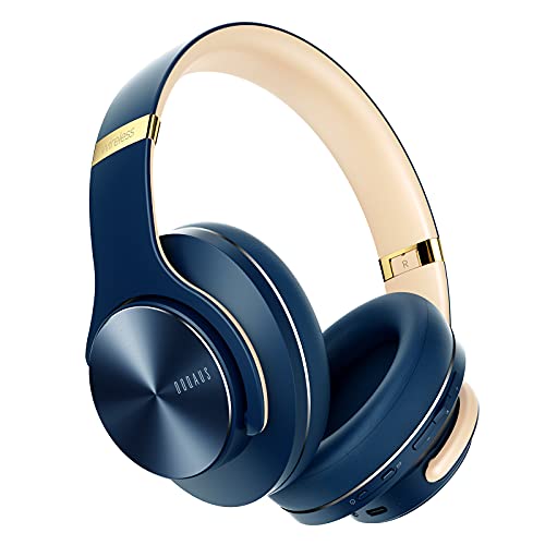 DOQAUS Auriculares Inalámbricos Diadema,[52 Hrs de Reproducción] Hi-Fi Sonido,Cascos Bluetooth con 3 Modos EQ,Micrófono Incorporado y Doble Controlador de 40 mm,para Móviles/Xiaomi-Azul Marino