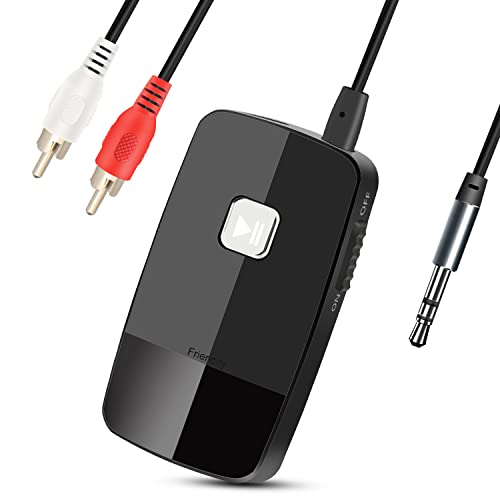 Friencity Bluetooth V5.0 Receptor de Audio Transmisión de música, Mini Adaptador inalámbrico de 3,5 mm / RCA Aux Audio Kit para automóvil Auriculares con Cable, Altavoces (No para TV), Negro