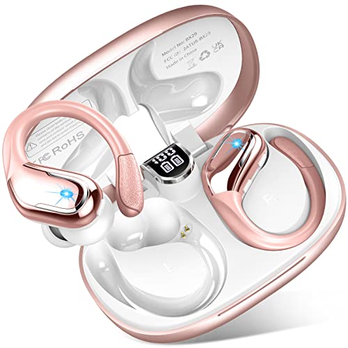 Auriculares Inalambricos Deportivos, 2023 Auriculares Bluetooth 5.3 con 4 HD Micro y Cancelacion Ruido ENC, 90H Cascos Inalambricos Bluetooth, IP7 Impermeable, Auriculares in Ear Tipo C/Running, Rosa