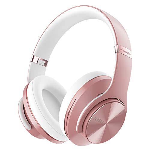 DOQAUS Auriculares Inalámbricos Diadema,[52 Hrs de Reproducción] Hi-Fi Sonido,Cascos Bluetooth con 3 Modos EQ,Micrófono Incorporado y Doble Controlador de 40 mm,para Móviles/Xiaomi/TV-Oro Rosa