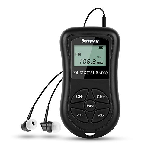 Mini Bolsillo portátil Radio FM Personal Radio DSP Digital Sintonización Estéreo Mini Receptor con Pantalla LCD Auricular para Caminar, Trotar, conferencias, guía turística (Negro)