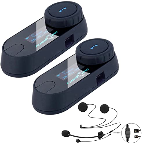 FreedConn 2xTCOM-SC Intercomunicador Casco Moto Bluetooth, Manos Libres 2-3 Motoristas, Sistema Comunicación con Compartir Música, Auriculares para Motocicleta