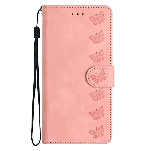 Yiscase Funda para Huawei P9 Lite, diseño de mariposa en relieve en 3D, funda de piel con tarjetero y función atril, color rosa