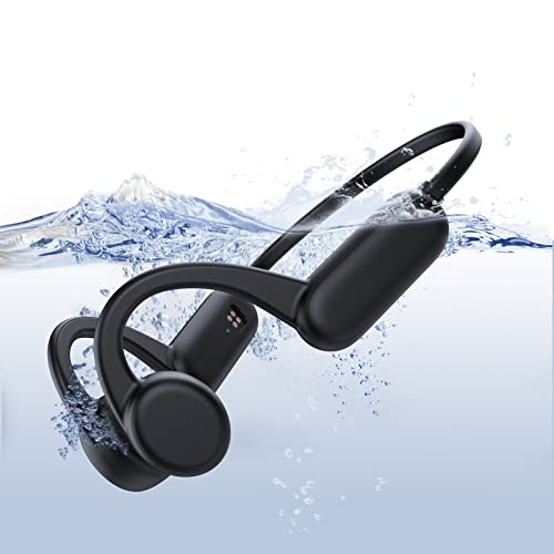 HCMOBI Auriculares de natación de conducción ósea IPX8, Impermeables, Bluetooth, oído Abierto, inalámbricos, con MP3, 8G, Memoria para Correr, Nadar, Esquiar (Negro)