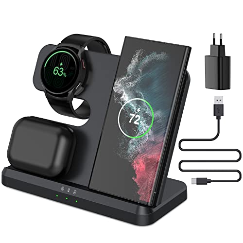 CAVN Cargador inalámbrico 3 en 1, Cargador Inalambrico Cargador Rápida Compatible con Samsung Galaxy S23 Ultra, S22+,S22/S21/S20/S10/Z Flip 3 4/Z Fold 3, Samsung Galaxy Watch 4/3/Active 2, Galaxy buds