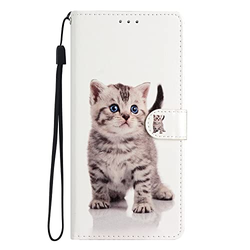 MOTIKO Funda para Huawei P10 | Funda de piel sintética pintada a la moda | Ranuras magnéticas para tarjetas con función atril con correa de muñeca | Gatitos