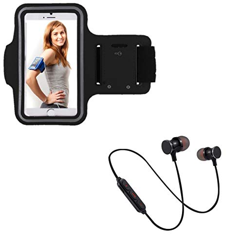 Pack Sport para Huawei P Smart 2019 Smartphone (Auriculares Bluetooth Metal + Brazalete) Courir T6 (Negro)