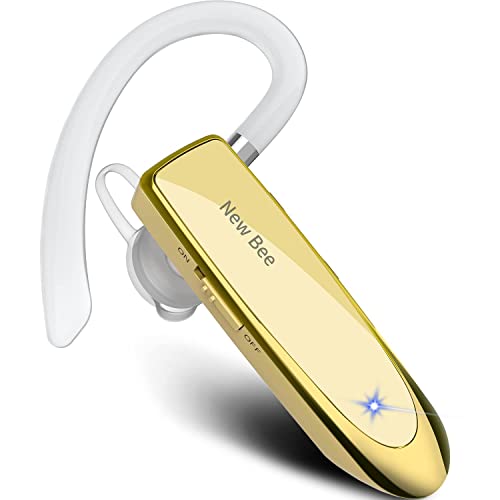 New Bee Auriculares Manos Libres, Auricular Bluetooth Inalámbrico Negocio con Micrófono Auricular para iPhone, Samsung, Huawei, Xiaomi, HTC, LG, Sony, PC 60 Días en Espera (Oro)