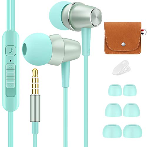 Bulees Auriculares, estéreo de Alta fidelidad, Graves Profundos, Bonitos Auriculares pequeños con micrófono y Control de Volumen para teléfonos Inteligentes, MP3/4 (Azul)