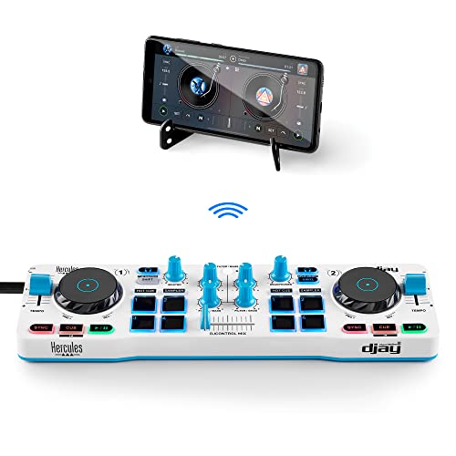 Hercules DJControl Mix Blue Edition – Controladora de DJ Inalámbrica Bluetooth para Smartphones - Exclusiva de Amazon