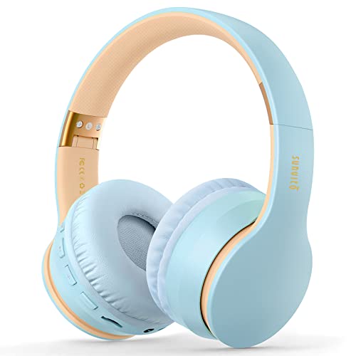 sunvito Auriculares inalámbricos Bluetooth 5.0 - con micrófono y Reproductor de MP3, Radio FM, inalámbrico y Auriculares cableados, Auriculares Over Ear (Cielo Azul)