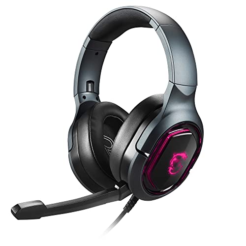 MSI IMMERSE GH50 GAMING HEADSET - Auriculares Sonido Envolvente Virtual 7.1, Sistema de Vibración, Drivers Neodimio 40mm, Iluminación RGB, Mic Extraíble, Regulador en Línea, Conector USB2.0 -Alámbrico