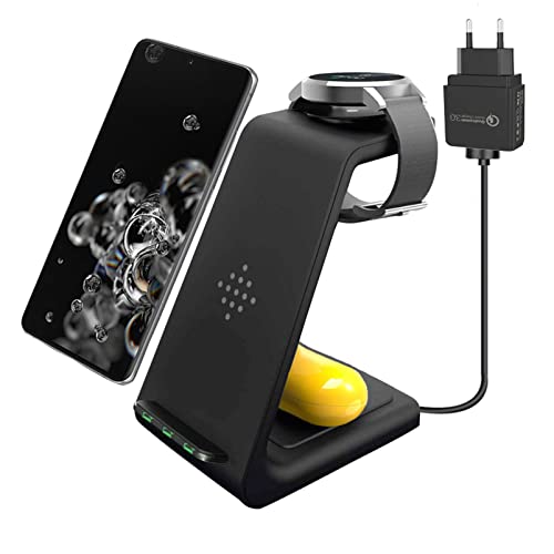 Cargador inalámbrico Samsung con adaptador de 18 W, estación de carga para Samsung Galaxy S22/S21/S20/S10/S9+/S8/S7Edge/Note 10, soporte para Galaxy Buds Dock para Active 1/2 Watch 42 mm/46 mm - Negro