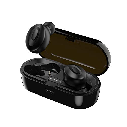 Xawy Auriculares Bluetooth 5.0 inalámbricos con micrófono de sonido estéreo intraural, mini auriculares inalámbricos con auriculares y funda de carga portátil para iOS Android PC.ES18