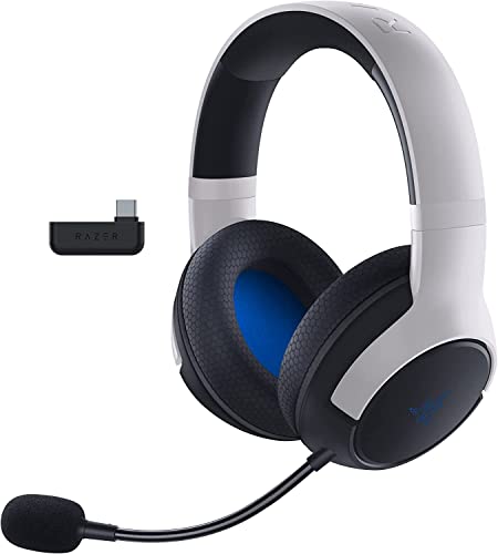 Razer Kaira - Auriculares inalámbricos dobles estándar para PlayStation 5 (diafragma de 50 mm, micrófono cardioide hiperclaro, control de volumen, Razer SmartSwitch, interruptor EQ) Negro-Blanco