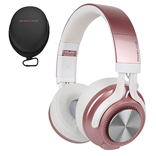 PowerLocus Bluetooth Auriculares Diadema, [Bluetooth 5.0,40h de música] Cascos Bluetooth Inalámbrico Plegable Casco Bluetooth y Cable Sonido Estéreo con Micrófono para iPhone,Móviles,TV, PC, Oro Rosa