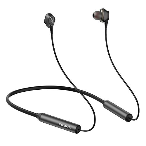 Aiwa ESTBT-450BK: Auriculares Deportivos inalámbricos, Bluetooth 5.0, Diseño ergonómico, Resistente al Agua (IPX4), Hyperbass, Manos Libres, 15h de reproducción. Color: Negro