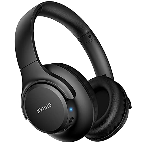 KVIDIO Auriculares Supraaurales Inalámbricos, 55 Horas de Reproducción Auriculares Bluetooth, Cascos Ligeros Plegables con Micrófono, Graves Profundos (Negro)