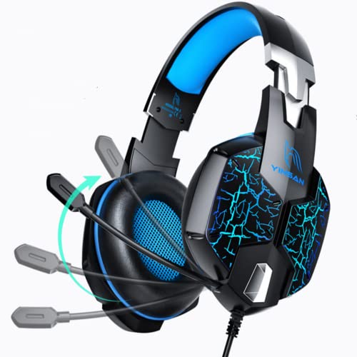 YINSAN Auriculares Gaming PS4, Cascos Gaming de Mac Estéreo con Micrófono Cascos Gaming 3.5mm Jack con Luz LED Bass Surround y Cancelación de Ruido Auriculares Compatible con PC/Switch/Xbox One