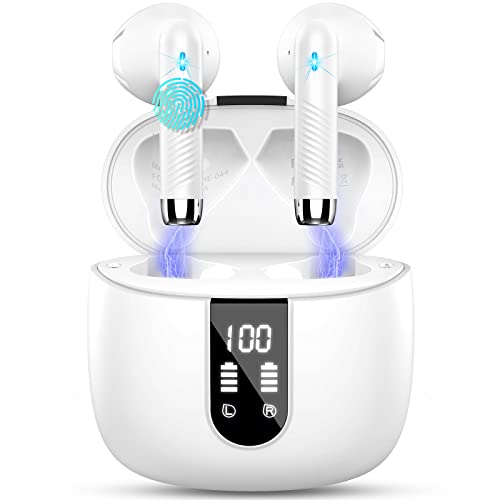 Auriculares Inalámbricos Auriculares Bluetooth 5.3 con 4 ENC Mics, 2023 Mini Cascos Inalambricos Bluetooth Cancelación de Ruido, 56H HiFi Estéreo in Ear Auriculares IP7 Impermeable, LED Pantalla/USB-C