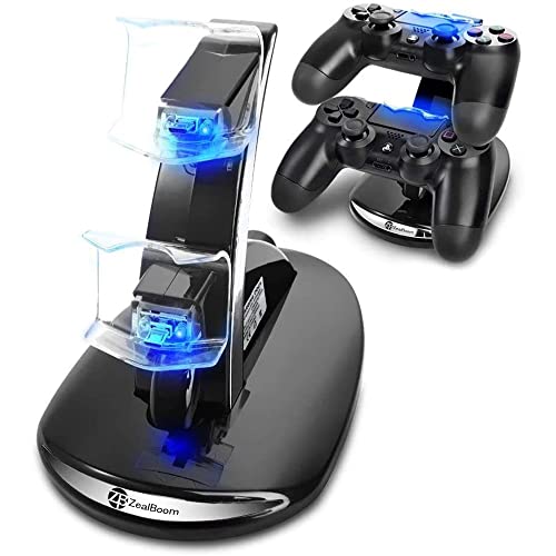 ZB ZealBoom PS4 Cargador, Cargador Mandos PS4 Dualshock PS4 Estación de Carga USB Base para Sony Playstation 4/PS4/PS4 Pro/PS4 Slim Mando Inalámbrico Gamepad con Indicador del LED