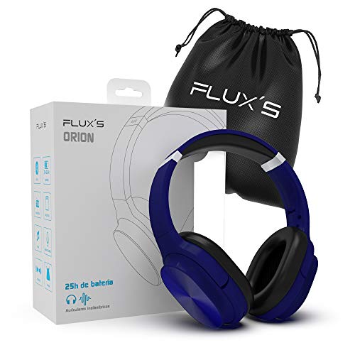 Auriculares Inalámbricos de Diadema Flux’S, Cascos Bluetooth 5.0, HiFi, Plegables, Micrófono Incorporado, Micro SD MP3 y Radio FM, para iPhone/Android/Samsung/Tablet/TV (Azul)