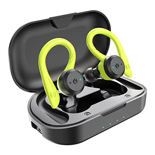 APEKX Auriculares Bluetooth True inalámbricos con Estuche de Carga IPX7 Sonido estéreo a Prueba de Agua Micrófono Incorporado intrauditivos Bajos Profundos para Deportes Correr Verde