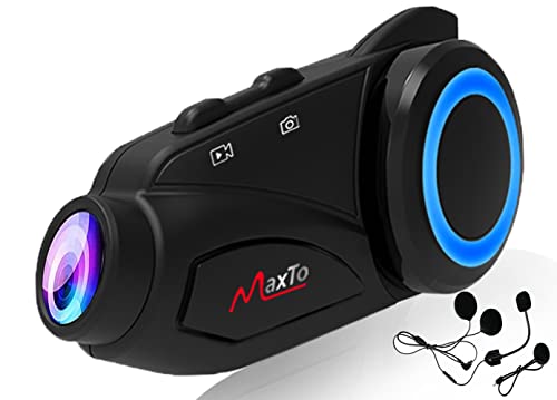 Motocicleta Bluetooth intercomunicador Maxto M3 Moto Casco Auriculares y cámara Sistema de comunicación Kit 1000m 6 Jinetes intercomunicador intercomunicador inalámbrico(Siri/Google/Impermeable/GPS)