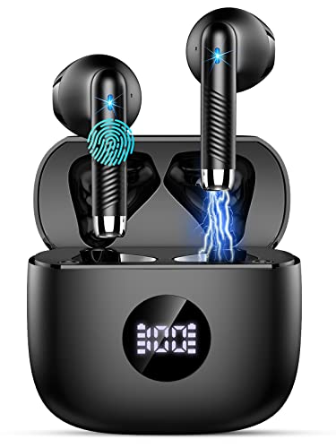 Auriculares Inalambricos, Auriculares Bluetooth 5.3 HiFi Estéreo con HD Mic, Cascos Inalambricos Bluetooth IP7 Impermeable, Pantalla LED, In-Ear Auriculares Reproducción de 40H, Control Táctil, Negro