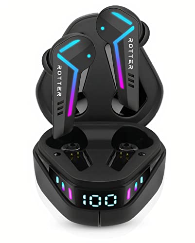 ROTTER Auriculares Inalámbricos Bluetooth 5.3 para Gaming, Latencia 50ms, 35h Reproducción, IPX4, 6 Micrófonos, Modo Dual, Negro - Compatibles con Dispositivos Móviles y PC