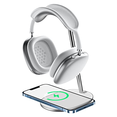 BENKS Soporte Auriculares con Cargador Inalámbrico, Universal Soporte Compatible con Apple AirPods MAX - Plata