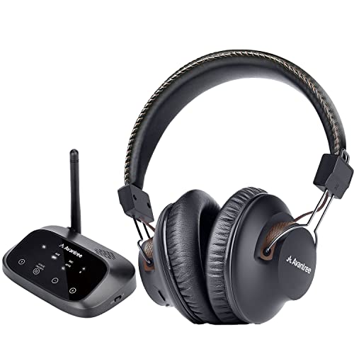 Avantree HT5009 Largo Alcance 40 Horas Auriculares Inalámbricos para TV con Transmisor Bluetooth (Óptico, RCA, AUX), para Ver la TV con Auriculares y Altavoces con Cable Simultáneamente