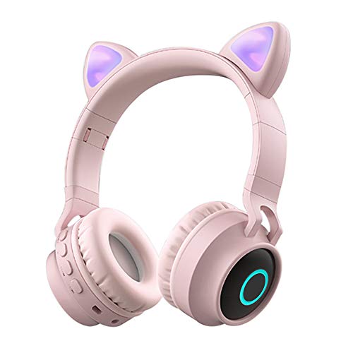 Funwaretech Auriculares Bluetooth para Niños con Micrófono, Auriculares Inalámbricos con Orejas de Gato,Estéreo de Alta Fidelidad para iPhone Android PC de Niña(Rosa)